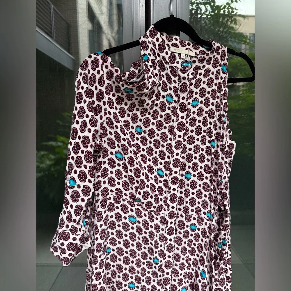 MAJE Ralinka Printed Cold-Shoulder Dress Button Down in Size 3 US Large
